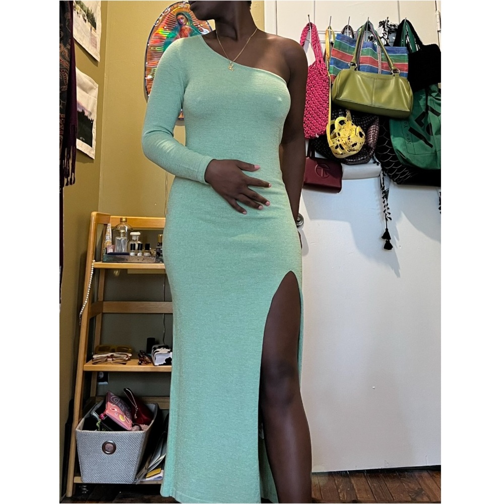 Paloma Wool Green Ribbed One-Shoulder Cocktail Dress